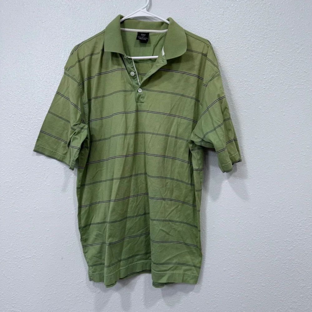 Nike Golf Mens Large Green Striped Short Sleeve Cotton Polo Shirt
